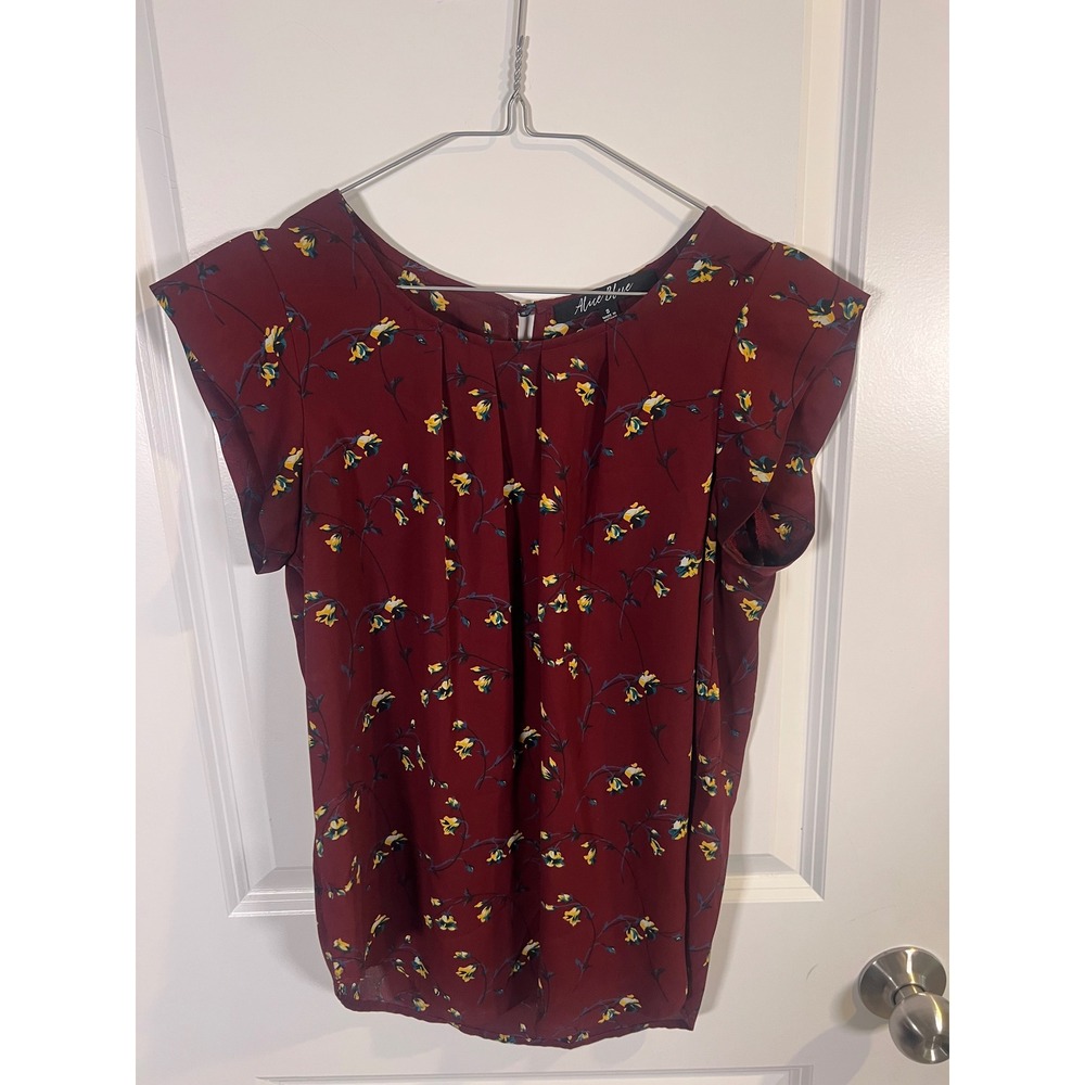 Alice Blue Women Blouse Floral Flutter Sleeve Burgundy S
